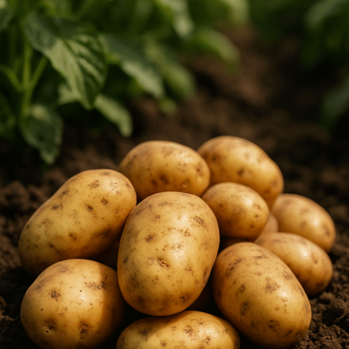 Freshly dug potatoes ready for export from Indian farms