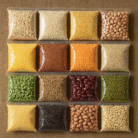 Assorted grains packed in transparent plastic pouches ready for export