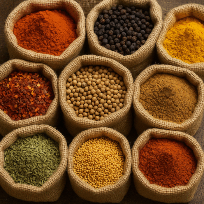 Assorted Spices in Eco Jute Bags for Export.