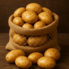 Fresh Indian potatoes packed in a jute bag for export